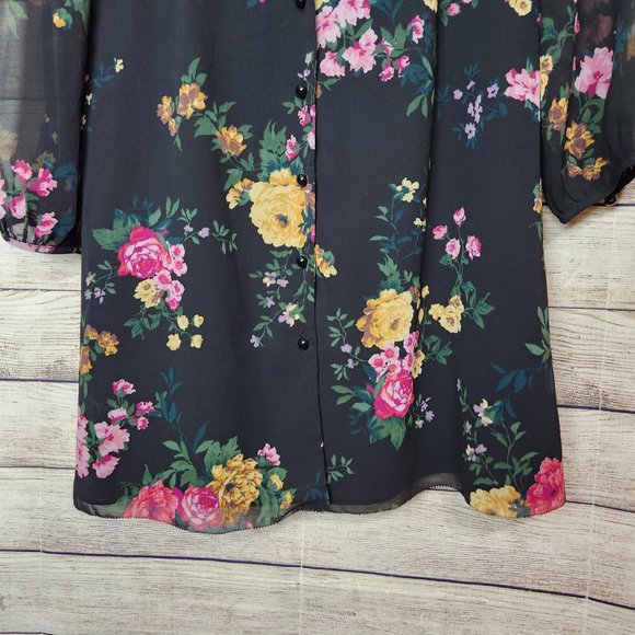 Aritzia Wilfred Womens Button Long Sleeve Black Floral Dress Size 8 - Picture 3 of 13